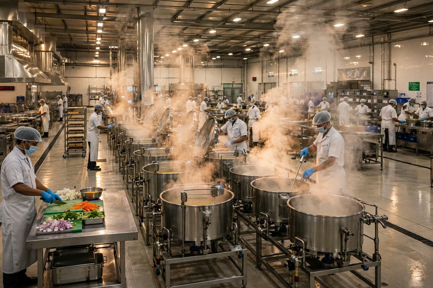 Central kitchen, production floor at shift start